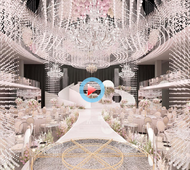 粉色世界浪漫婚宴厅设计全景案例